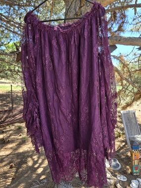 Purple Lace Off-Shoulder Boho Tunic